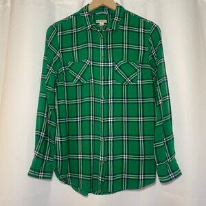 Merona Green Plaid Button Down Womens L Collared 2-Pockets Soft Lumberjack EUC